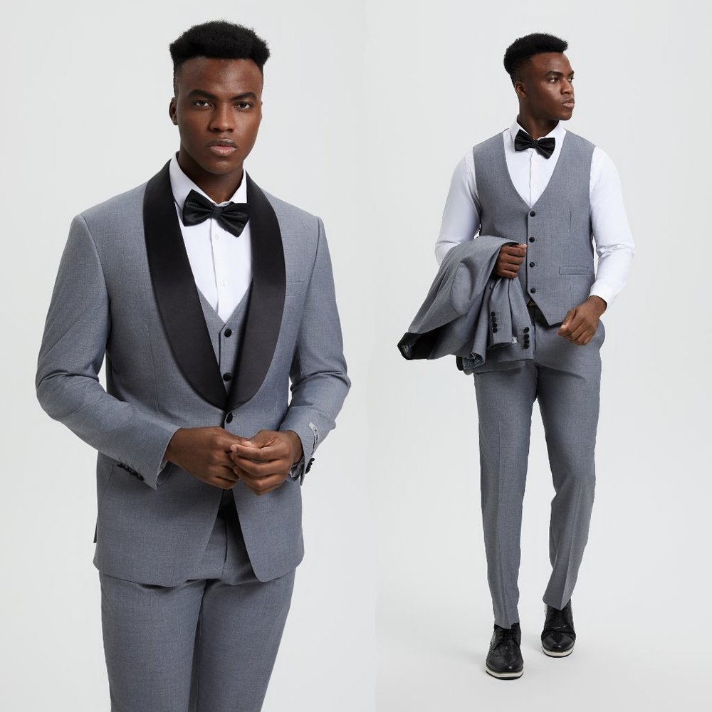 Stacy Adams 3pc Mens Tuxedo Hybrid Fit Shawl Lapel, Gray